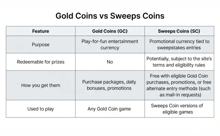 gold coins vs sweeps coins purpose and use